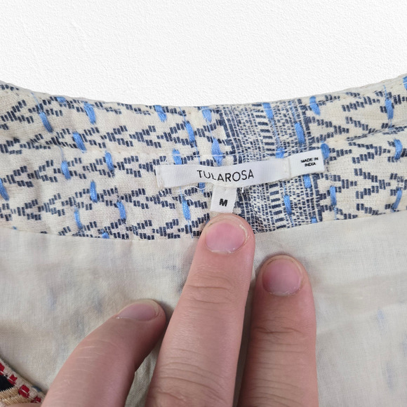 Tularosa Blue White Woven Embroidered Boho Fringe Jacket Open Blazer Size Medium - Picture 4 of 11